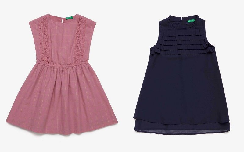 Vestido Unisex Para Niños United Colors Of Benetton - Viscosa Fluida, Cintura Elástica Con Cordón Y Manga Kimono
