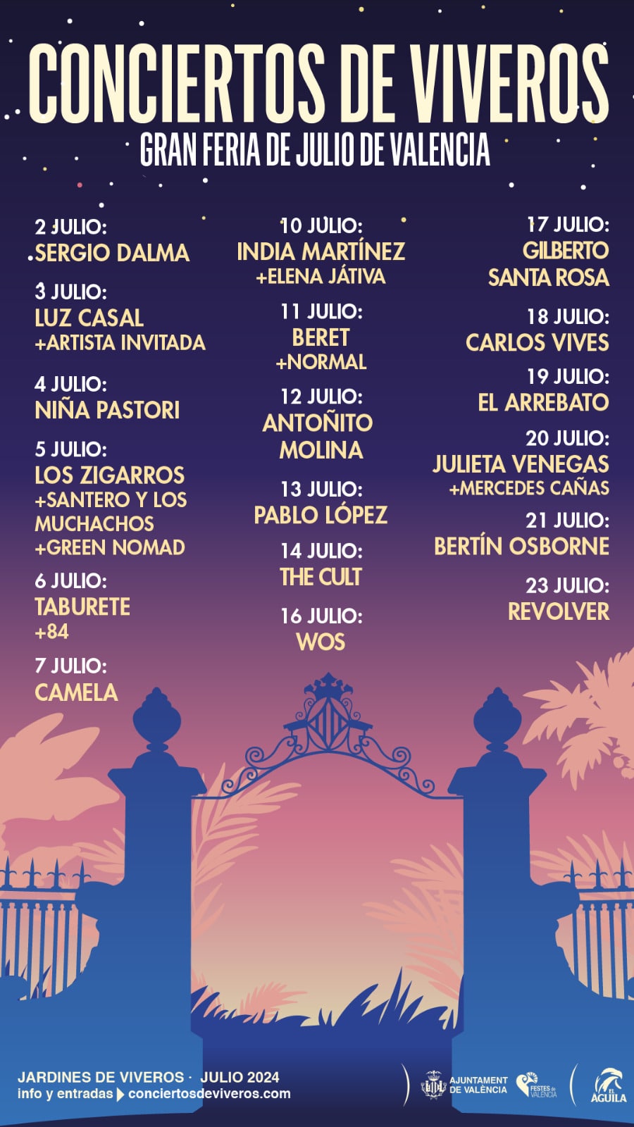 Conciertos de Viveros de la Gran Feria de Julio de Valencia 2024 valencia